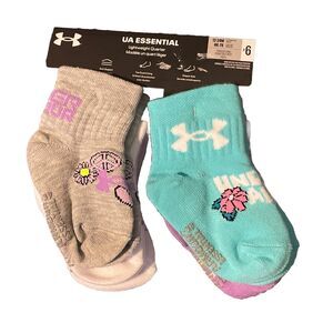 UNDER ARMOUR Girls Socks 12-24M  Toddler Lightweight Gripper Sole 6 Pair New
